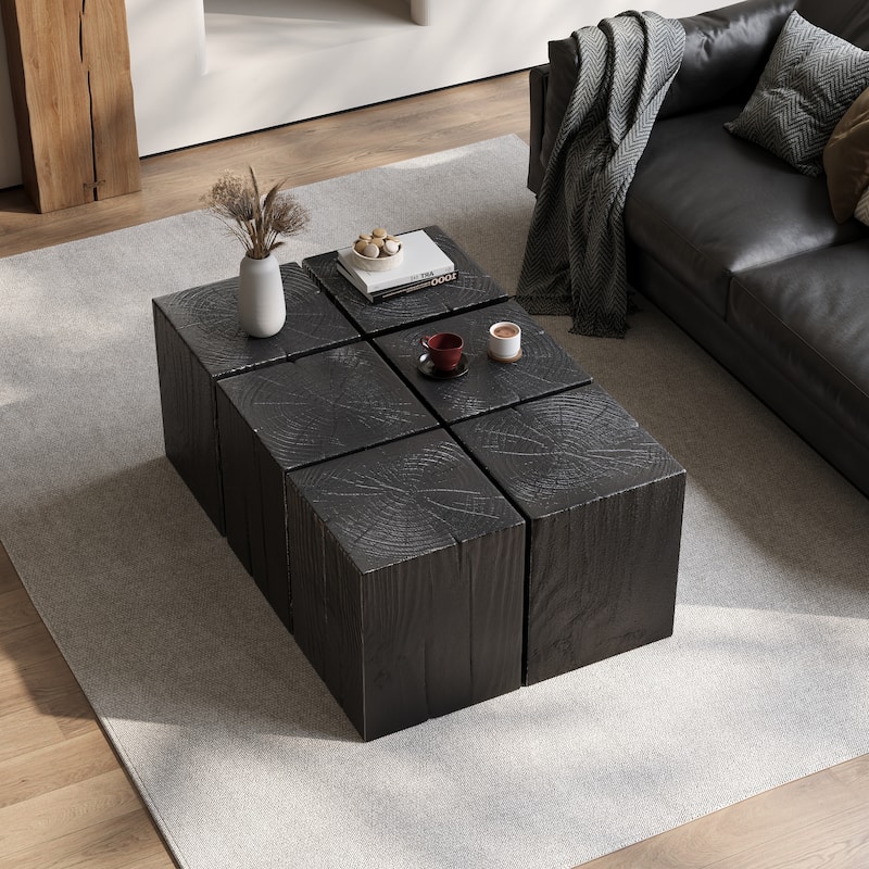 Christopher Knight Home - Peregrine 18"H Outdoor Indoor Wood Look MGO Fiberglass End Table - 6 Piece - Black