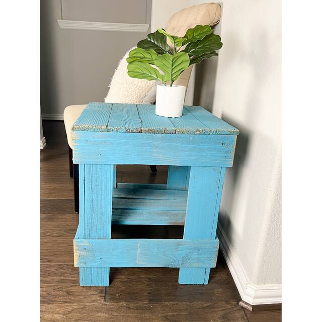 Reclaimed Wood Slim End/Side Table for Living Room - Turquoise