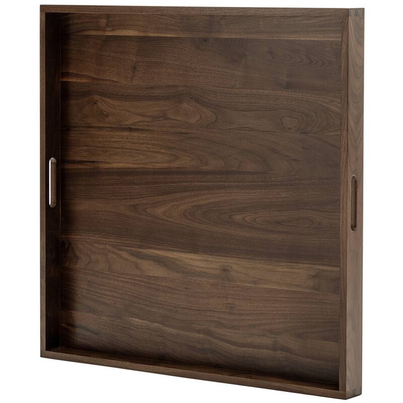KINWELL Square Black Walnut Wood Serving Tray Ottoman Tray with Handles