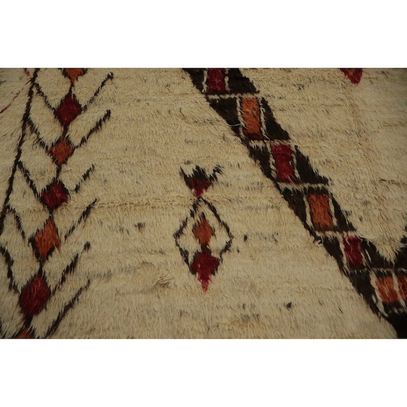 Hand Knotted Oriental 100% Wool Carpet Modern Tribal Beige & Ivories Moroccan Area Rug - 9' 6'' X 8' 3''