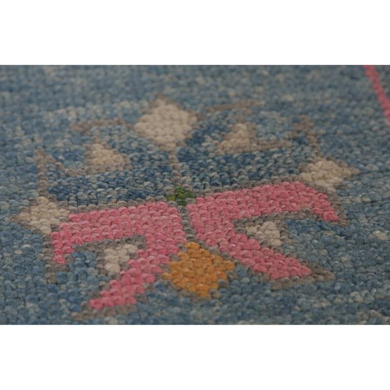 Hand Knotted Oriental 100% Wool Carpet Transitional All-Over Navy Blue & Blues Oushak Area Rug - 17' 10'' X 7' 2''