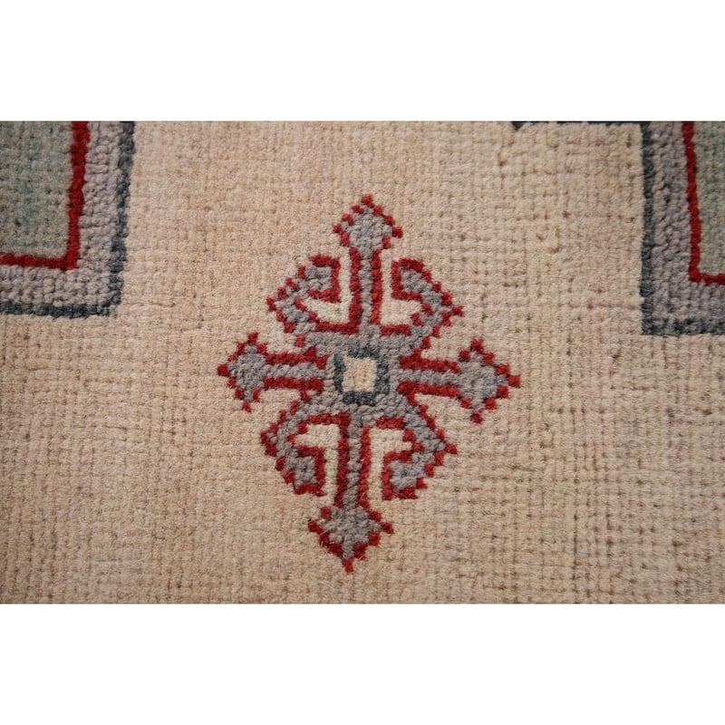 Ivory Geometric Kazak Oriental Area Rug Handmade Bedroom Wool Carpet - 4'0" x 5'9"