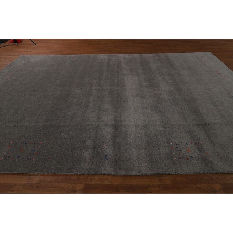Hand Knotted Oriental 100% Wool Carpet Tribal Tribal Greys & Charcoal Gabbeh Area Rug - 12' 1'' X 9' 1''