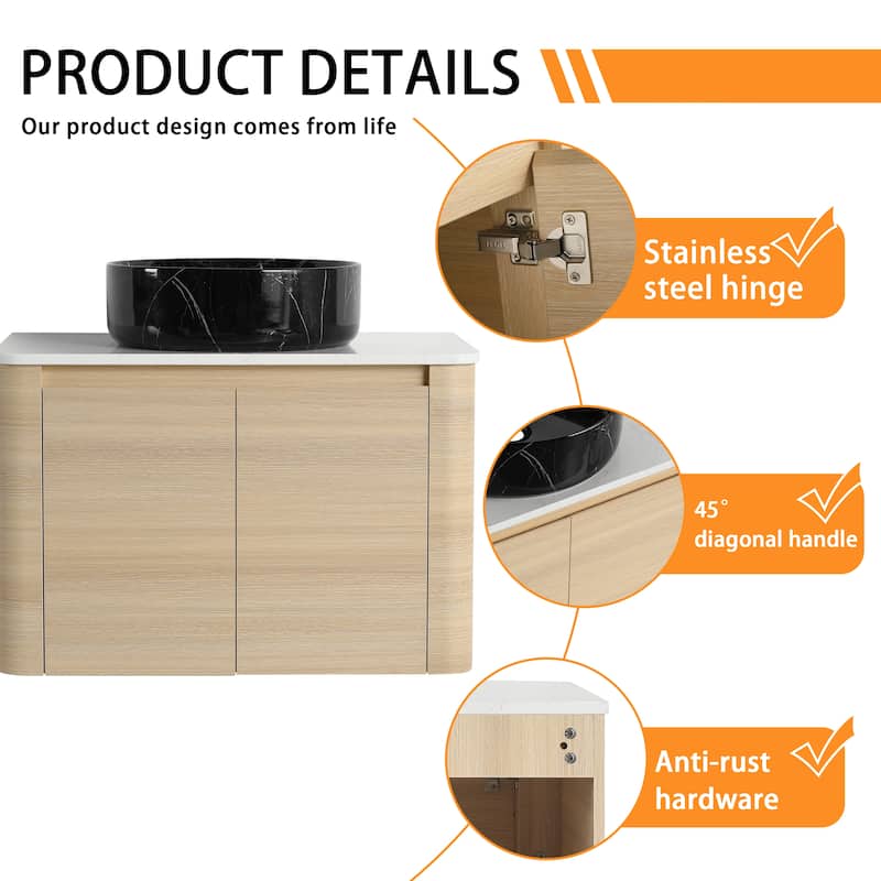 Bathroom Vanity With Sink In 24/30 Inch, Floating Bathroom Vanity With Soft Close Door