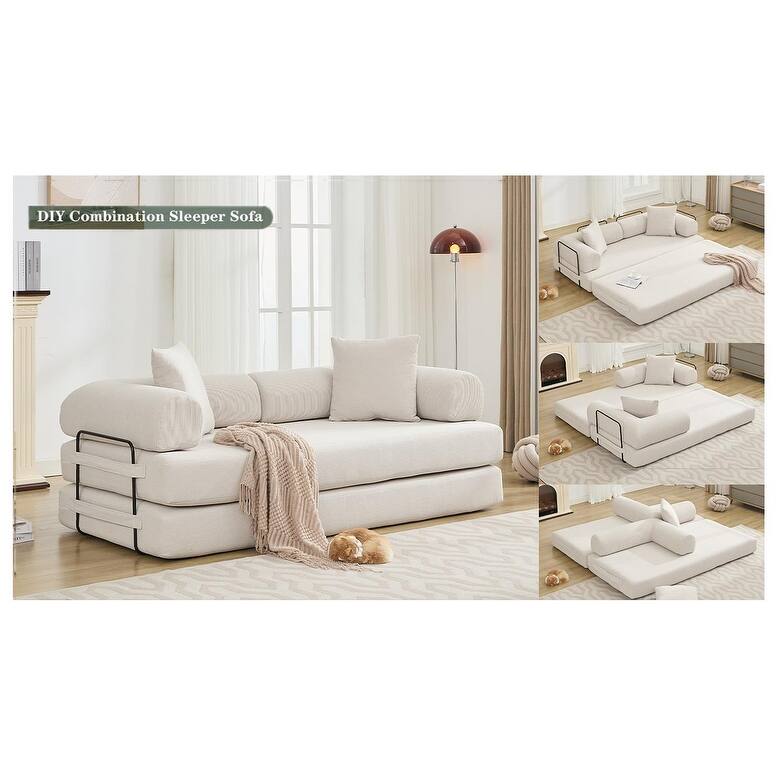 Folding Convertible Out Sleeper Sofa Bed,4-in-1 DIY Combination Convertible Sofa