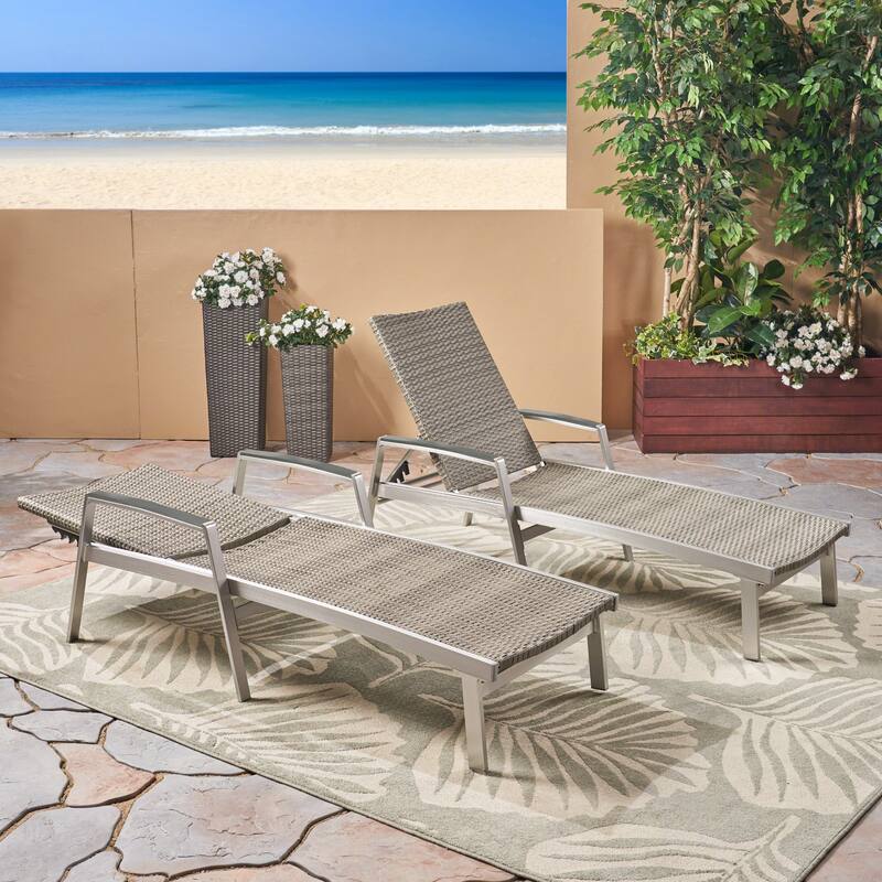 Roomfitters Oxton Outdoor Aluminum Chaise Lounge with Breathable Mesh Seat, Patio Recliner, Grey - Grey (Set of 2)