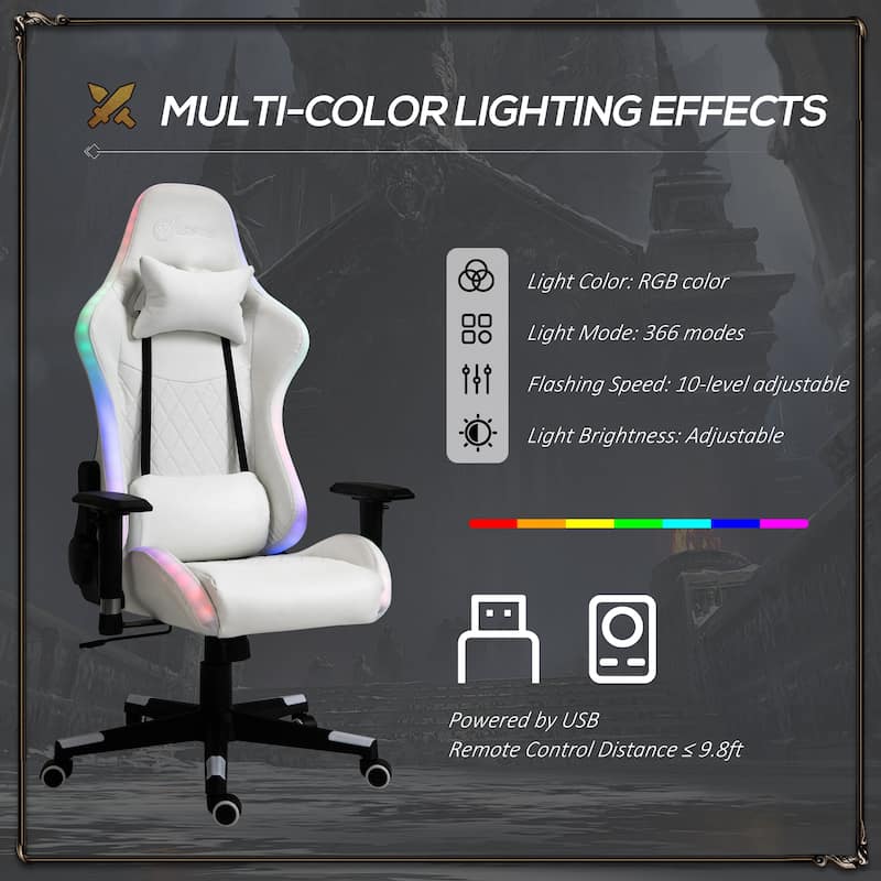 Vinsetto Gaming Chair with RGB LED Light, 2D Arm, Lumbar Support, Swivel Home Office Computer Recliner - 26.75" x 26.75" x 53.5"