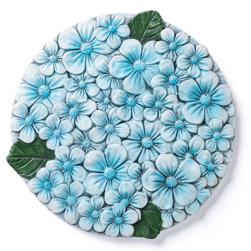 Glitzhome 4-Piece Cement Blue and Purple Hydrangea Textured Stepping Stones - 10 in