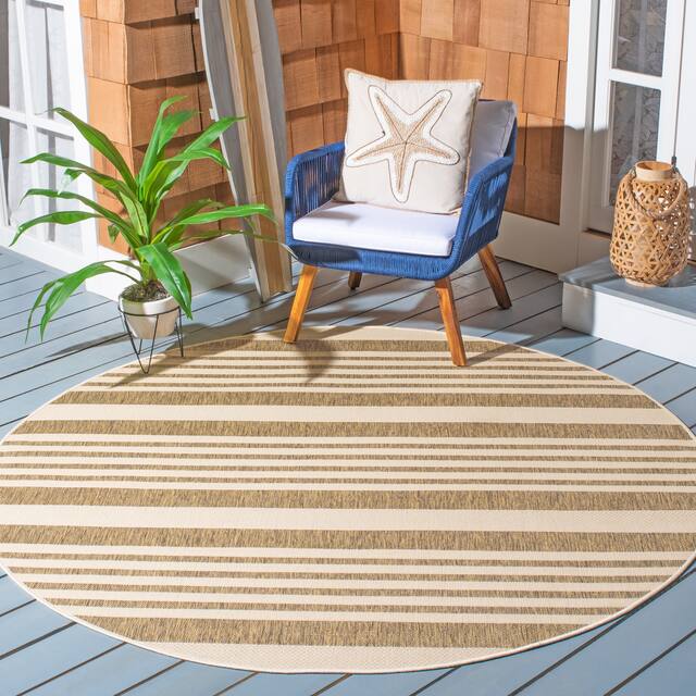 SAFAVIEH Courtyard Charmaine Indoor/ Outdoor Waterproof Area Rug - 5'3" x 5'3" Round - Brown/Bone