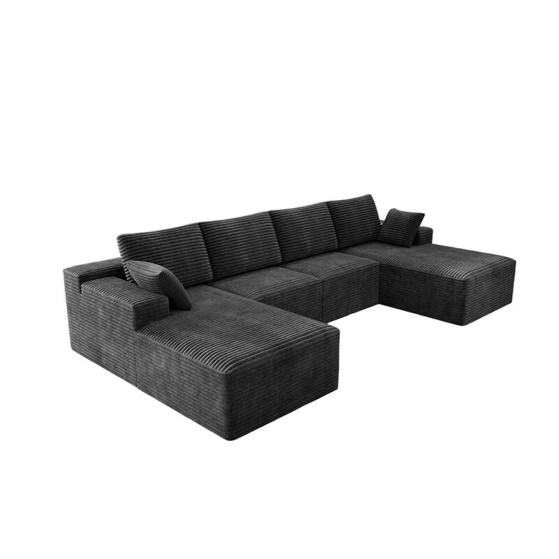 Roomfitters 131.9" Modular Sectional Sofa, 4-Piece Compressed Cloud Couch, No Assembly Required, Plush Corduroy, Grey