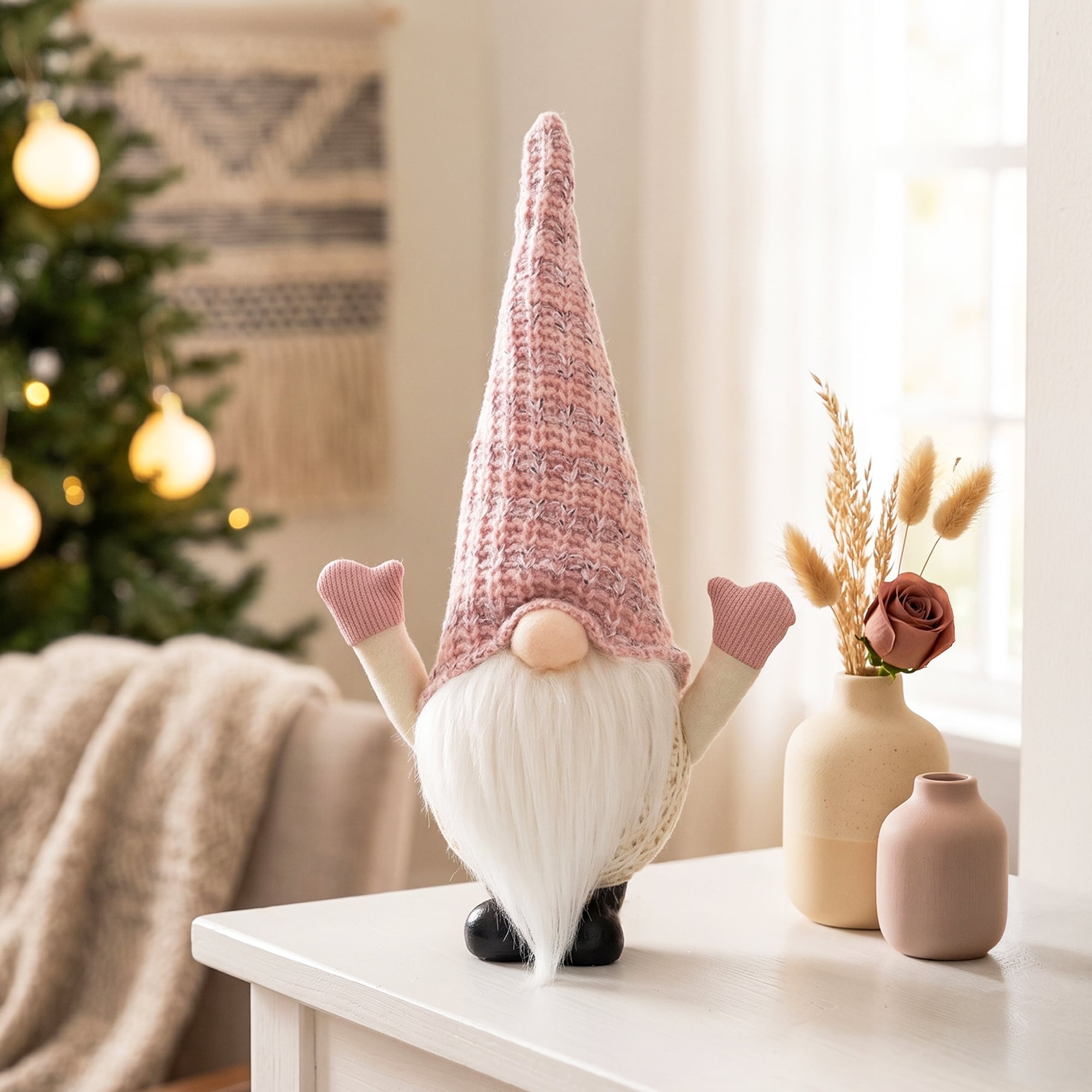 LED Lighted Rattan Style Gnome Christmas Decoration - 14"