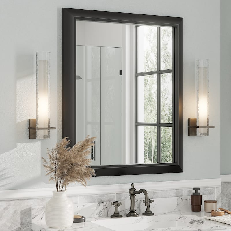 Beveled Metal Rectangle Framed Bathroom Vanity Tempered Glass Mirrors - 36" x 30" - Black