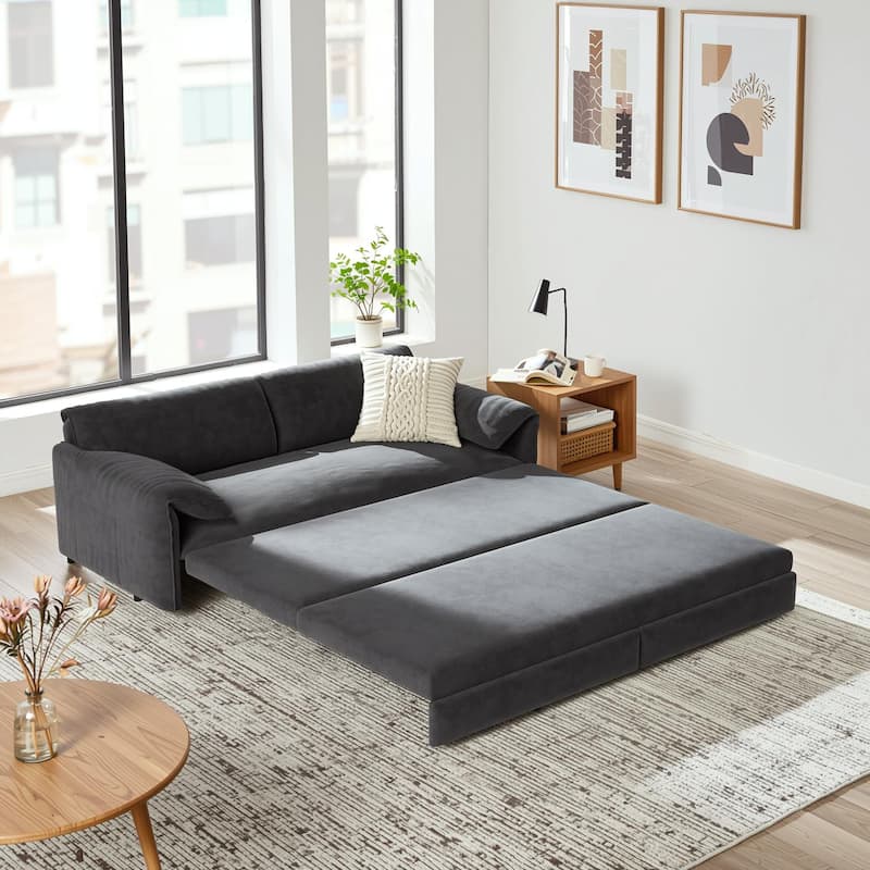 Homy Casa 66" Queen Pull-Out Sofa Bed with Storage, Velvet Loveseat, Designed for Everyday Living Work, Relax, Sleep