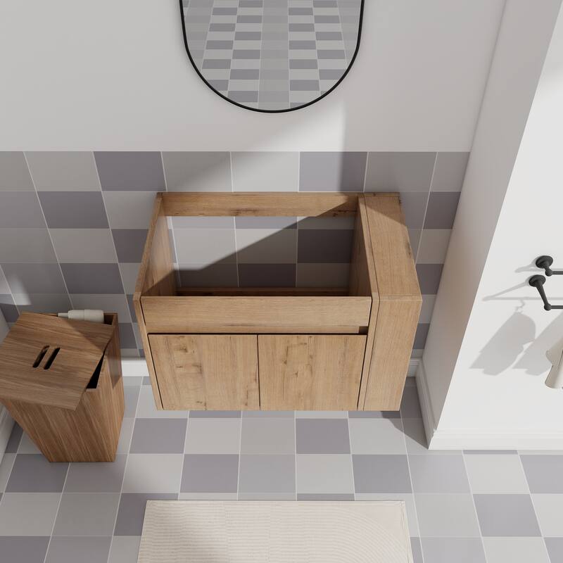 Compact Wall-Mounted Bathroom Vanity with Adjustable Open Shelf, 45° Inclined Handle Design - 29.13in L Plywood