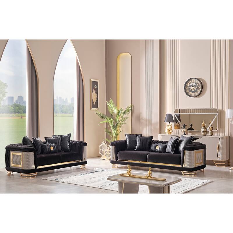 Rekras 2 Pieces Living Room Sets 1 Sofa 1 Loveseat - Black