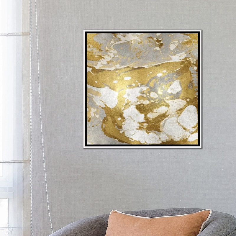 iCanvas "Marbleized In Gold And Silver" by Danielle Carson Framed Canvas Print