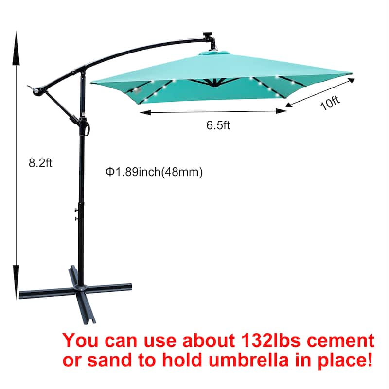 Rectangle 2x3M Patio Umbrella Solar Powered LED Lighted Sun Shade Market Waterproof 6 Ribs Umbrella with Crank and Cross Base