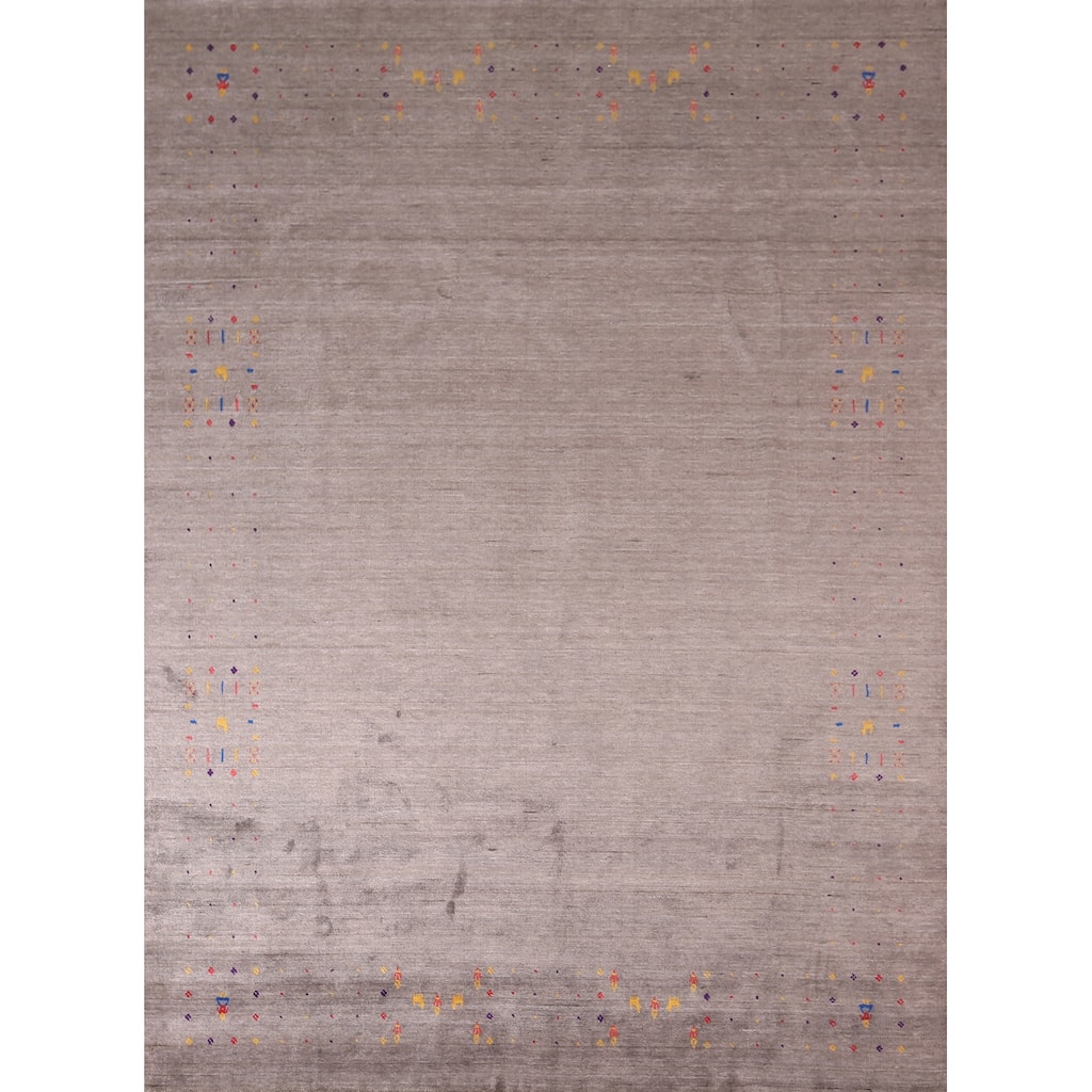 Gabbeh Oriental Area Rug Hand-Knotted Tribal Brown Wool Carpet - 7'8"x 9'9"