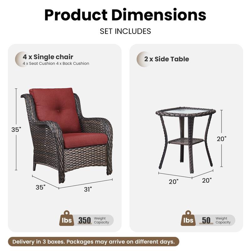 Gymojoy 6-Piece Outdoor Wicker Patio Set - 4 Chairs & 2 Side Tables, All-Weather for Deck, Garden, Pool