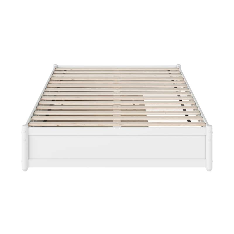 Full Panel Platform Bed w/ Twin Trundle - White Modern Bed Frame & Hidden Storage