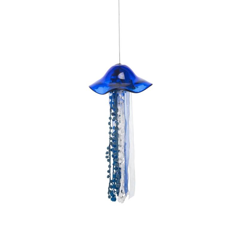 Large Glass Jellyfish With Ribbon Trim Hanging Figurine Beach Coastal Ocean Sea Life 4.3 x 4.3 x 6.3