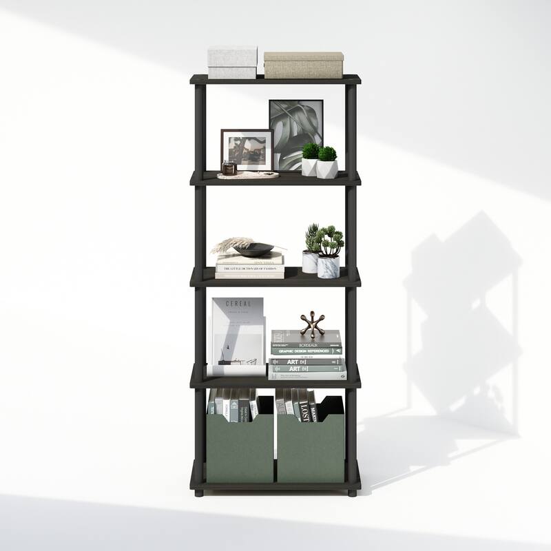 57.4 in. Tall Espresso/Black Wood 4-Shelf Bookcase
