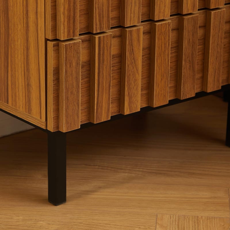 Mid Century Woodgrain Nightstand Pair 2 Drawers Bedside Table