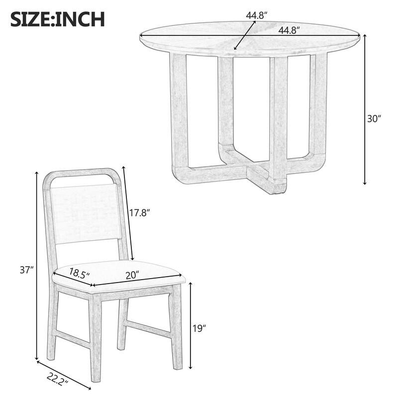 5-Piece Round Dining Table Set for 4 with Upholstered Chairs, Wood Dining Table Set with Radial Wood Grain Design Top