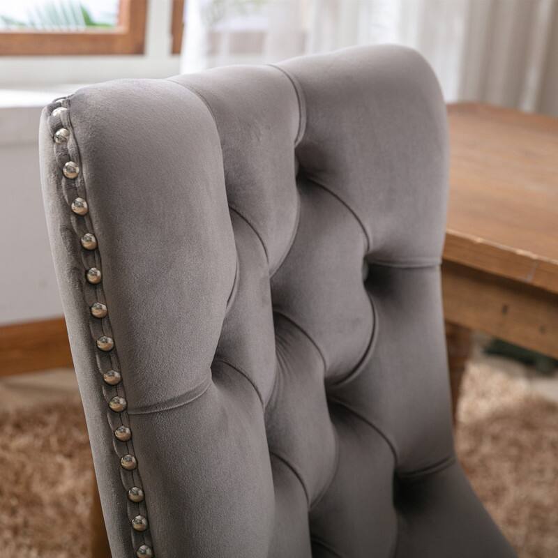 Tufted Velvet Dining Chairs with Nailhead Trim (Set of 2)