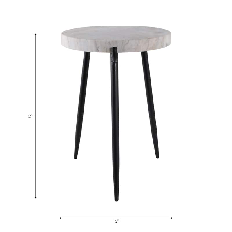 Marble Metal Side Table Modern Sleek Narrow Slender Legs - 21" White - 21.0"