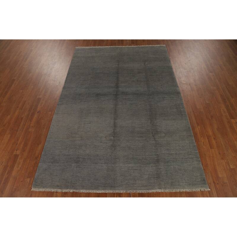 Striped Gray Gabbeh Oriental Area Rug Handmade Wool Carpet - 6'3" x 9'3"