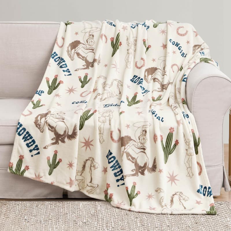 Jessica Simpson 50" x 60" Plush Throw Blankets - Beige/Green - 50" x 60"