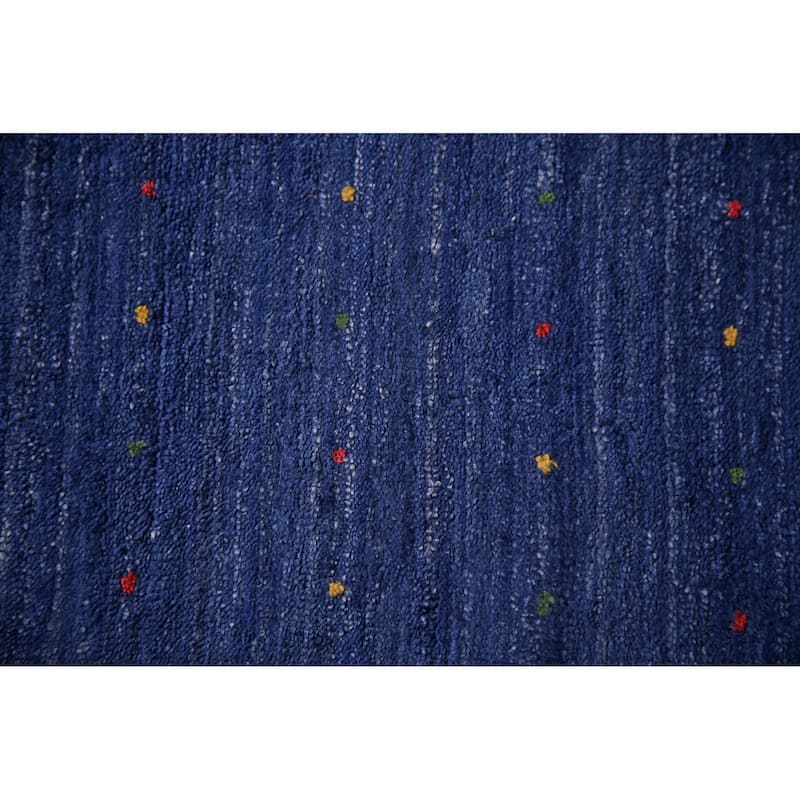 Blue Striped Gabbeh Oriental Area Rug Handmade Silk Carpet - 8'10" x 11'5"