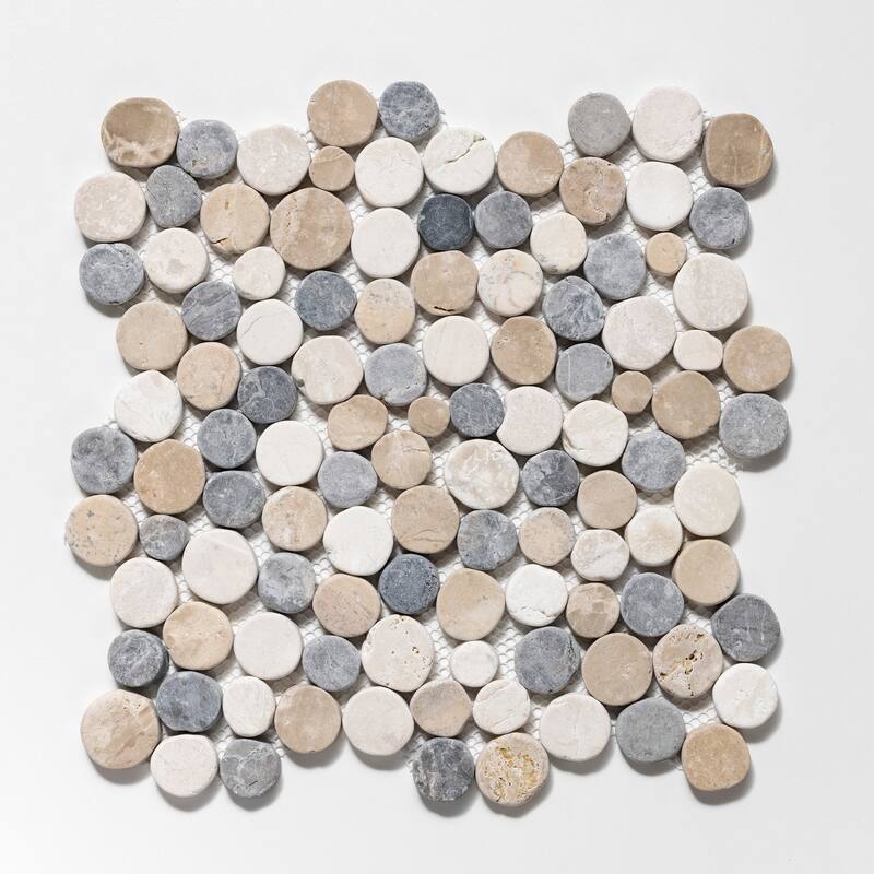 Penny Rounds 11 in. x 11 in. Honed Marble Mesh-Mounted Mosaic Wall and Floor Tile