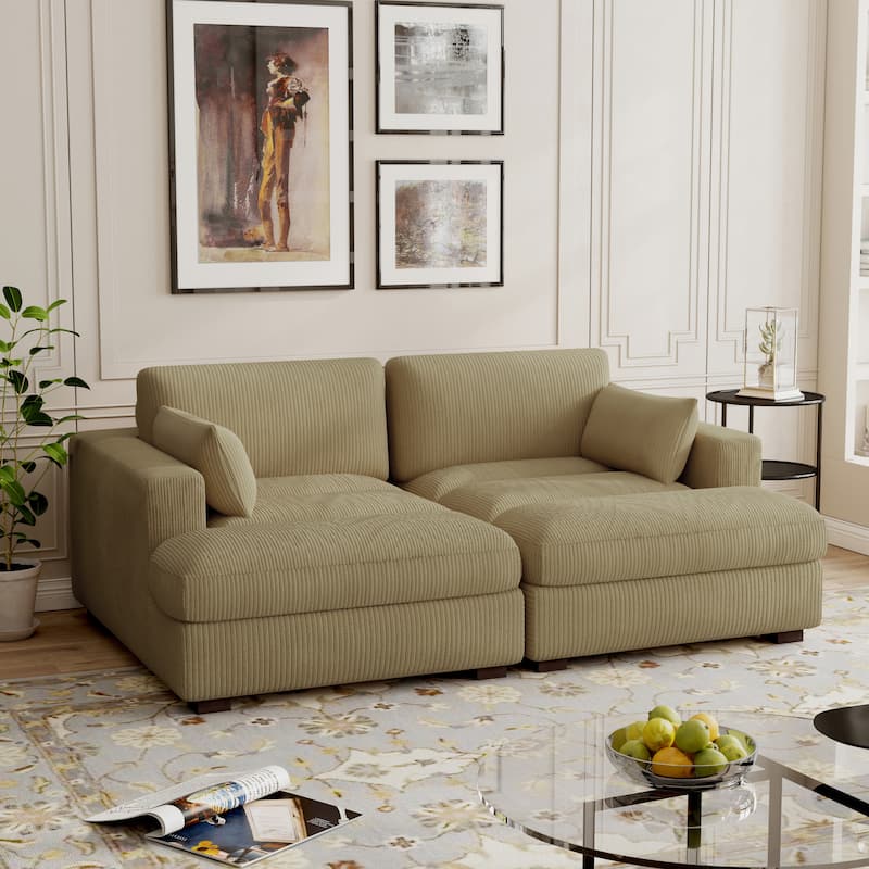 Modern Corduroy Modular Sectional Sofa Chaise Couch Bed - Camel - Symmetrical