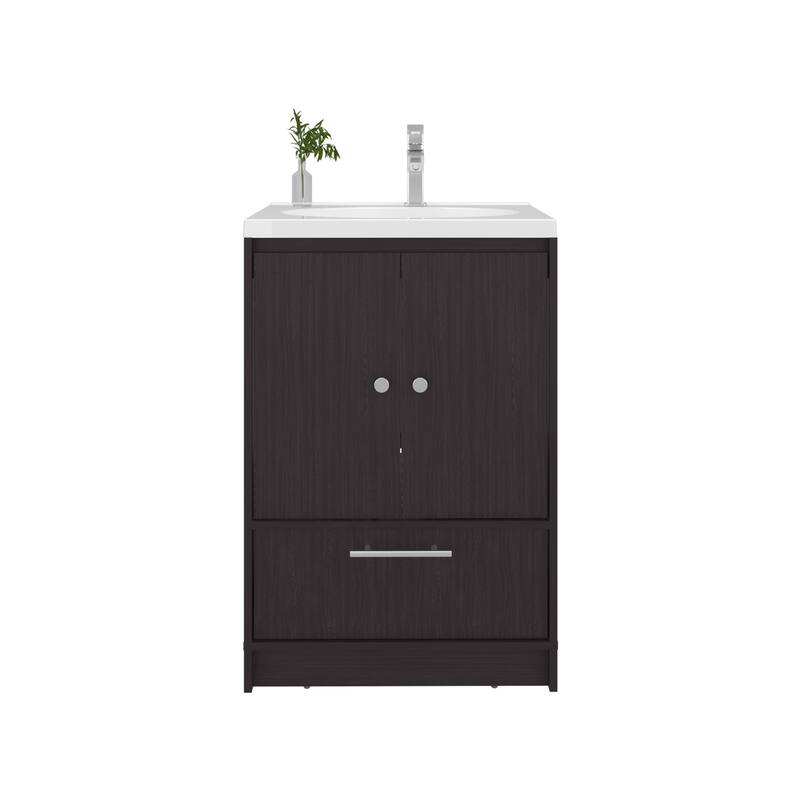 Black Wengue Bathroom Vanity - 2 Doors & 1 Drawer, 23.6" Wide, Engineered Wood Storage
