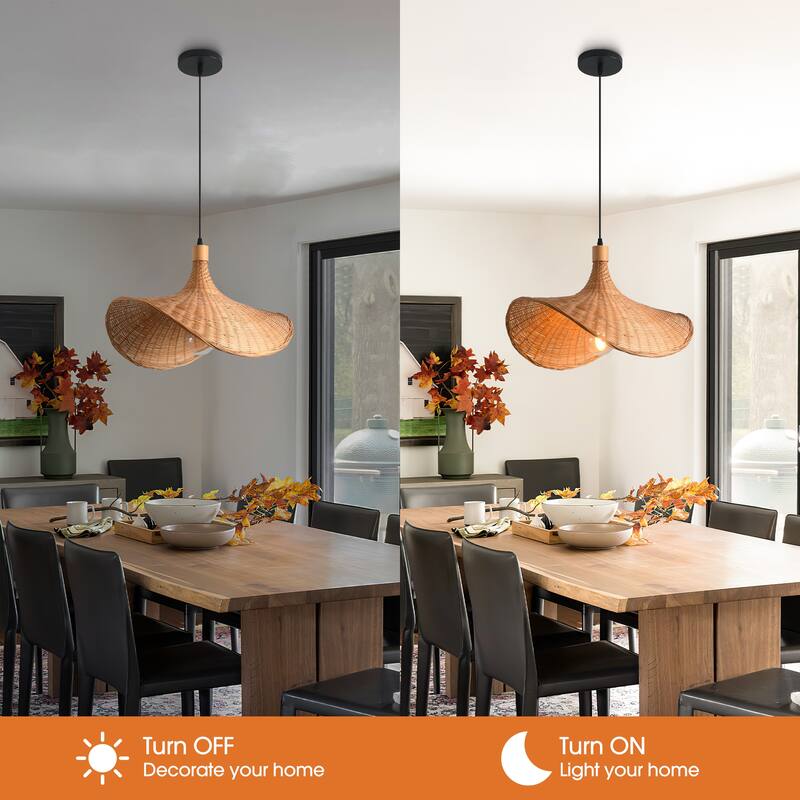 20" Natural Wicker Rattan Adjustable Pendant Light Chandelier for Dining Room