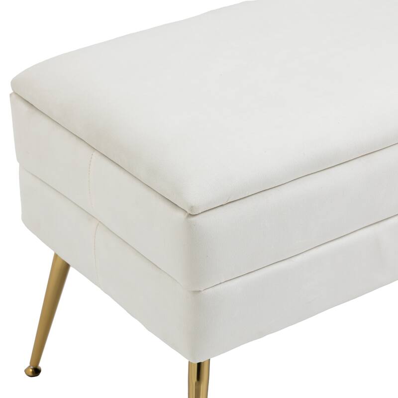 Velvet Storage Ottoman Bench with Metal Legs