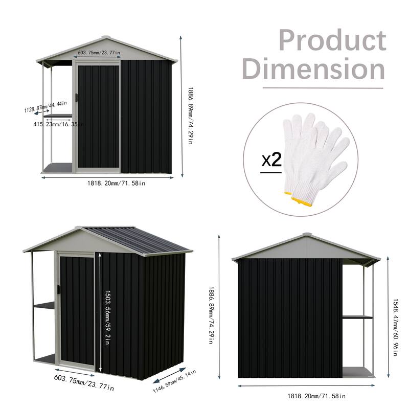 6 x 4 FT Outdoor Storage Shed with Rack Metal Garden Shed