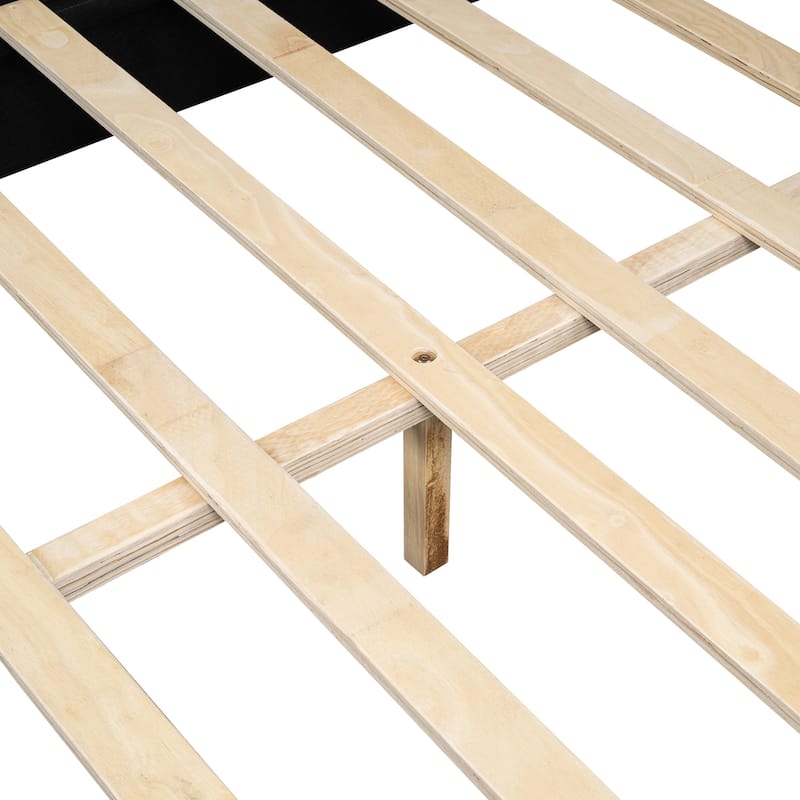 Contemporary Full Upholstered Platform Bed with PU Cover and Wooden Slats