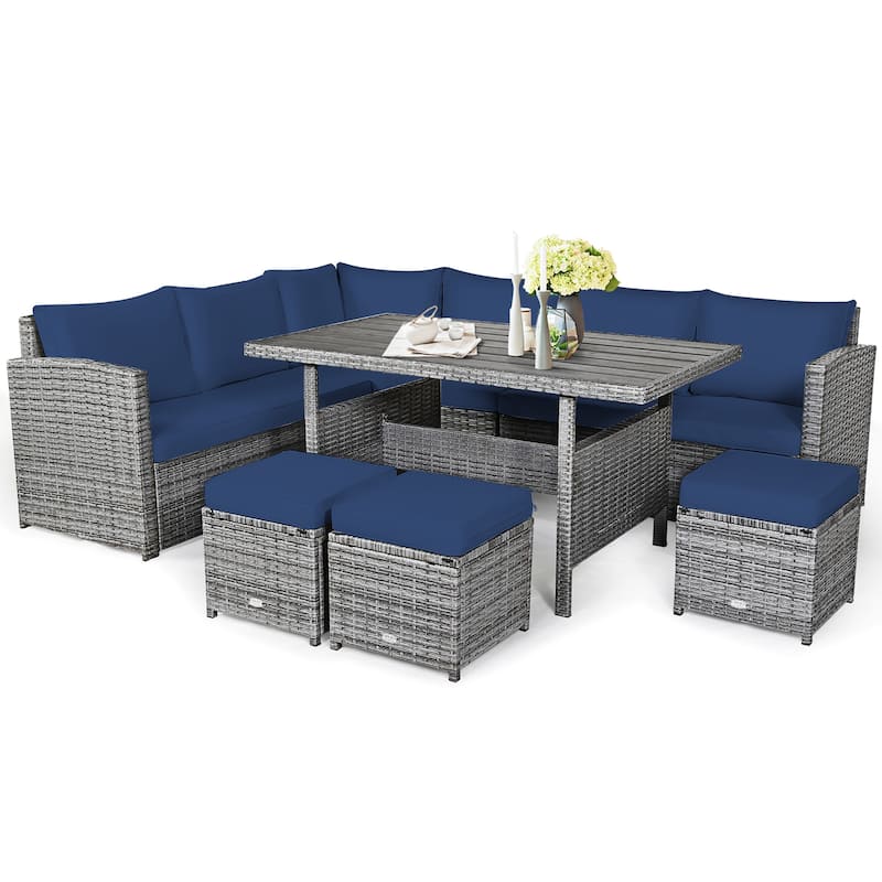 Costway 7 PCS Patio Rattan Dining Set Sectional Sofa Couch Ottoman - See Details