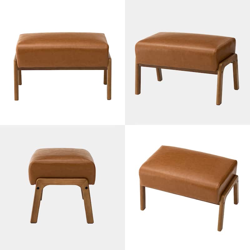 Glitzhome 30.75"H Mid-Century PU Leather Armchair with Ottoman Set