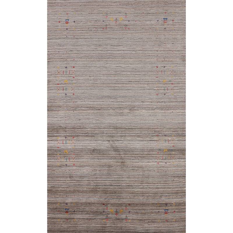 Striped Gabbeh Indian Area Rug Hand-Knotted Wool Carpet - 4'11" X 8'1"