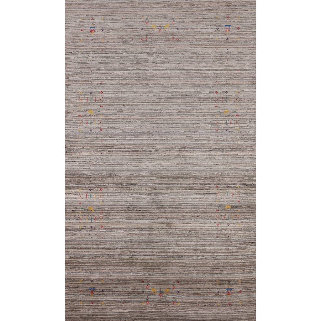 Striped Gabbeh Indian Area Rug Hand-Knotted Wool Carpet - 4'11" X 8'1"