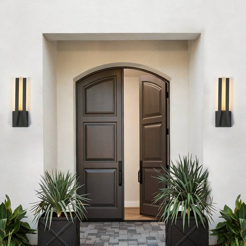 14.6" H Satin Black Linear Dimmable Integrated LED Waterproof Outdoor Wall Light Sconce - 4.7 in. W x 14.6 in. H x 2.8 in. D