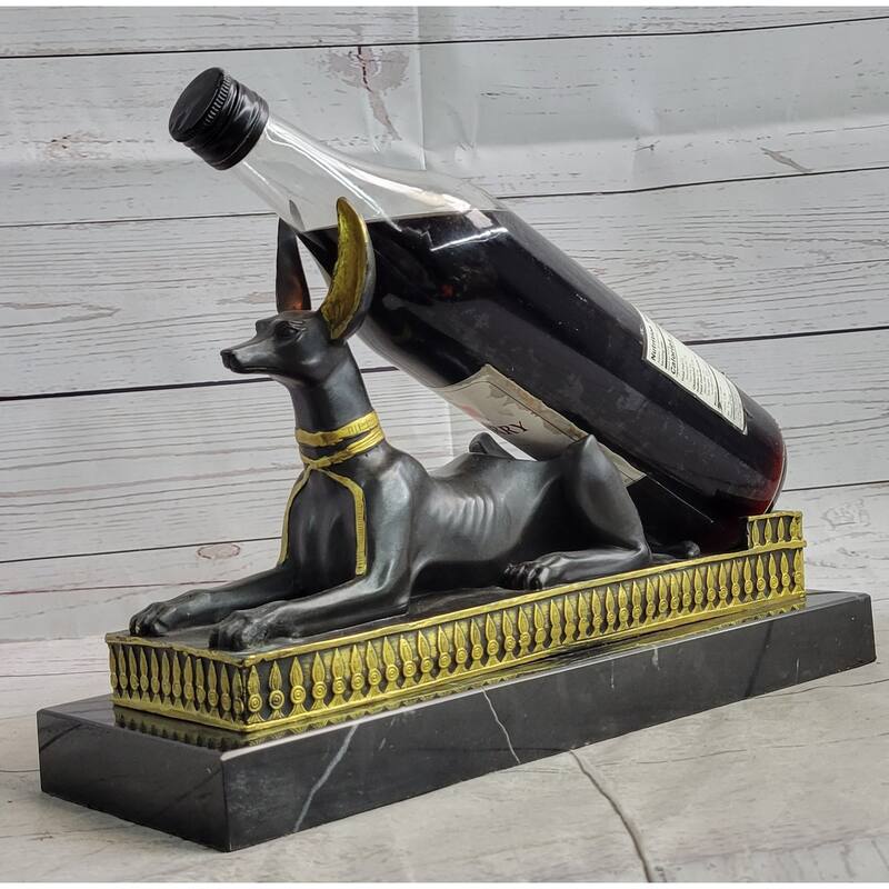 Egyptian Anubis Jackal Bust On Plinth Statue Sculpture Antique Bronze By Milo