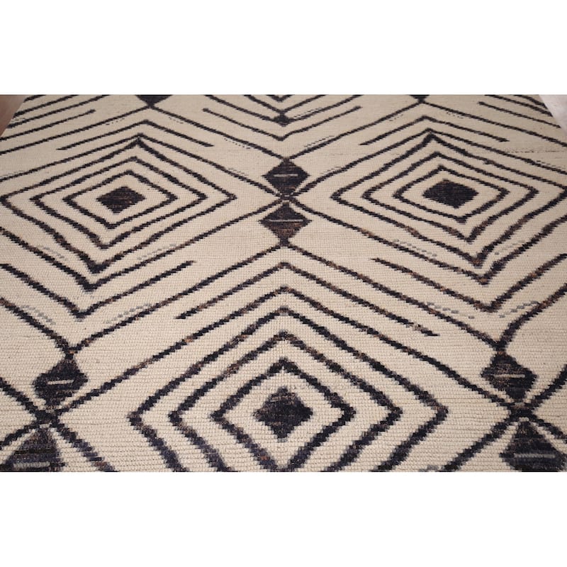 Geometric Moroccan / Modern Area Rug Handmade Wool Carpet - 7'10"x 10'9"