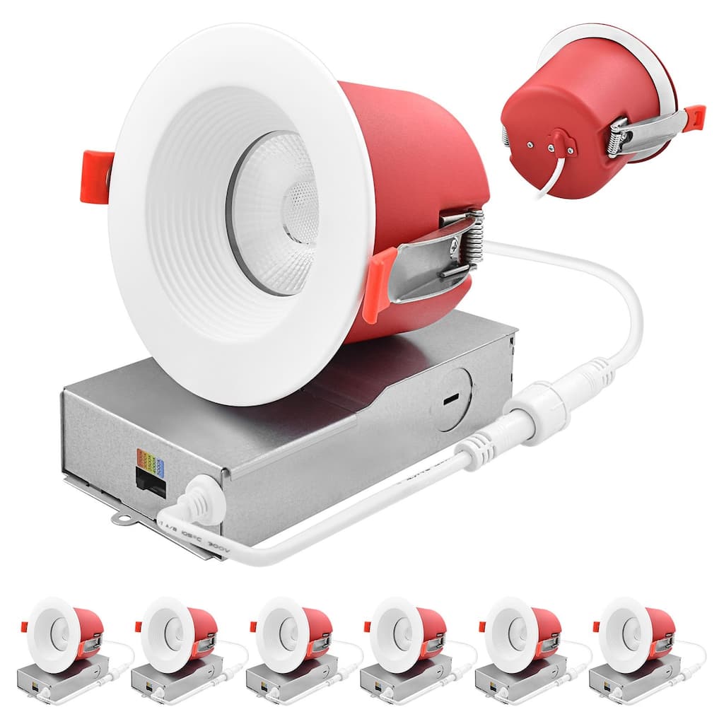 Luxrite 6-Pack 4 in. LED Recessed Light J-Box 5CCT 15W 1000LM 38° IC Rated ETL Listed - Baffle Trim