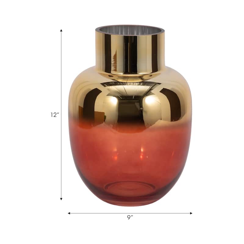 Glass Metallic Vase Contemporary Pink and Gold Decorative Flower Vase for Table Centerpiece or Home or Office