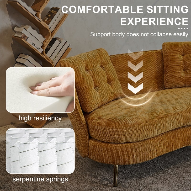 Contemporary Velvet Upholstered Tufted Loveseat Sofa,Living Room Couch with Golden Metal Legs